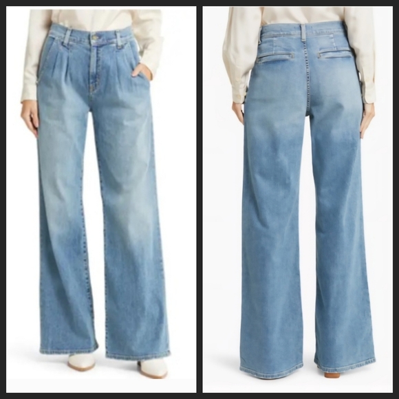 Nili Lotan Flora Pleated Front Wide Leg Jeans in Faded Wash - 25 - Picture 10 of 12